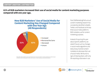28
SPONSORED BY
CONTENT CREATION & DISTRIBUTION
61% of B2B marketers increased their use of social media for content marke...