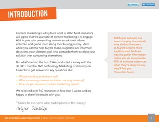 twitter     Linkedin




  INTRODUCTION
         Content marketing is a big buzz word in 2012. Most marketers
         wil...