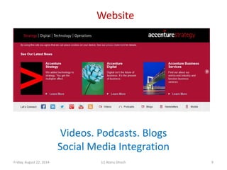 Website
Friday, August 22, 2014 (c) Atanu Ghosh
Videos. Podcasts. Blogs
Social Media Integration
9
 