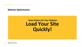 G o T o M a r k e t S t r a t e g y & P l a n
Keep Visitors On Your Website
Load Your Site
Quickly!
Website Optimization
31 Source: Wikipedia
 