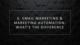 M a r k e t i n g A u t o m a t i o n B o o t c a m p
65
6. EMAIL MARKETING &
MARKETING AUTOMATION:
WHAT’S THE DIFFERENCE
 