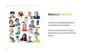 G o T o M a r k e t S t r a t e g y & P l a n
93
A persona is a detailed depiction of
your perfect visitor/customer.
You can have more than 1 for your
business but we recommend no more
than 3.
What is a PERSONA?
 