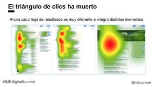 El triángulo de clics ha muerto
Ahora cada hoja de resultados es muy diferente e integra distintos elementos
@mjcachon#B2BDigitalSummit
 