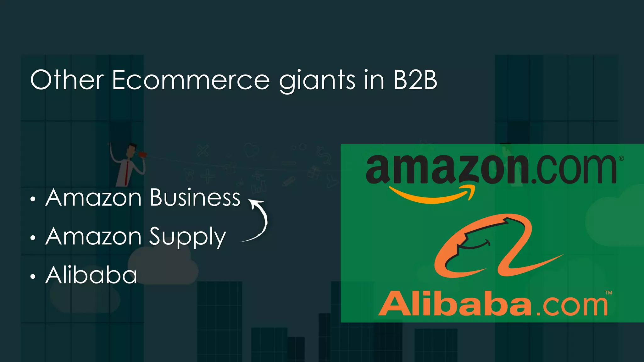 Other Ecommerce giants in B2B
• Amazon Business
• Amazon Supply
• Alibaba
 