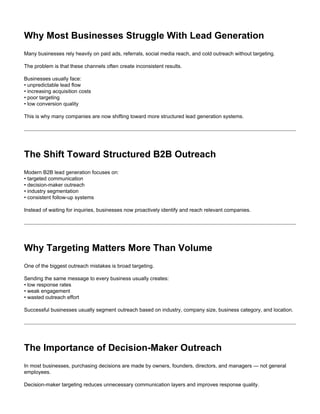 Effective B2B Lead Generation Framework for Indian MSMEs: Targeted ...
