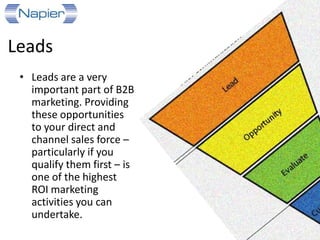One of the highest ROI
marketing activities
you can undertake is
providing qualified
leads to your direct &
channel sales force
 