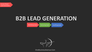 B2B LEAD GENERATION
OneBusinessAvenue.Com
Identifying leads Nurturing leads Qualifying leads
Success Based
Lead Generation
 