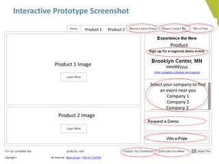 Interactive Prototype Screenshot Product 1 Image Product 2 Image Product  Product 1  Product 2  Select your company to find an event near you Company 1 Company 2 Company 3  