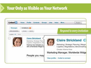 5   Your Only as Visible as Your Network



                                   Respond to every invitation
 