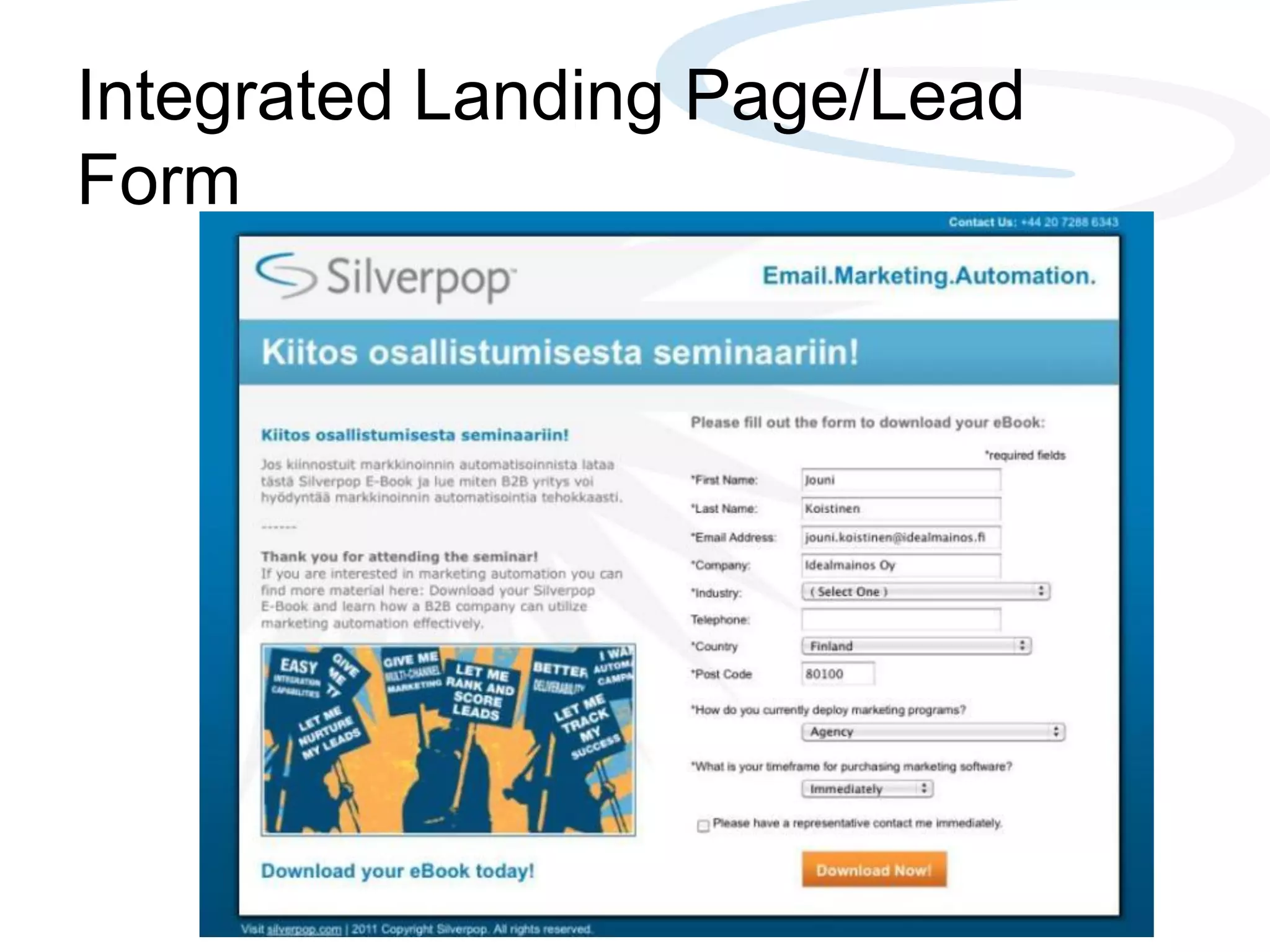 Integrated Landing Page/Lead
Form