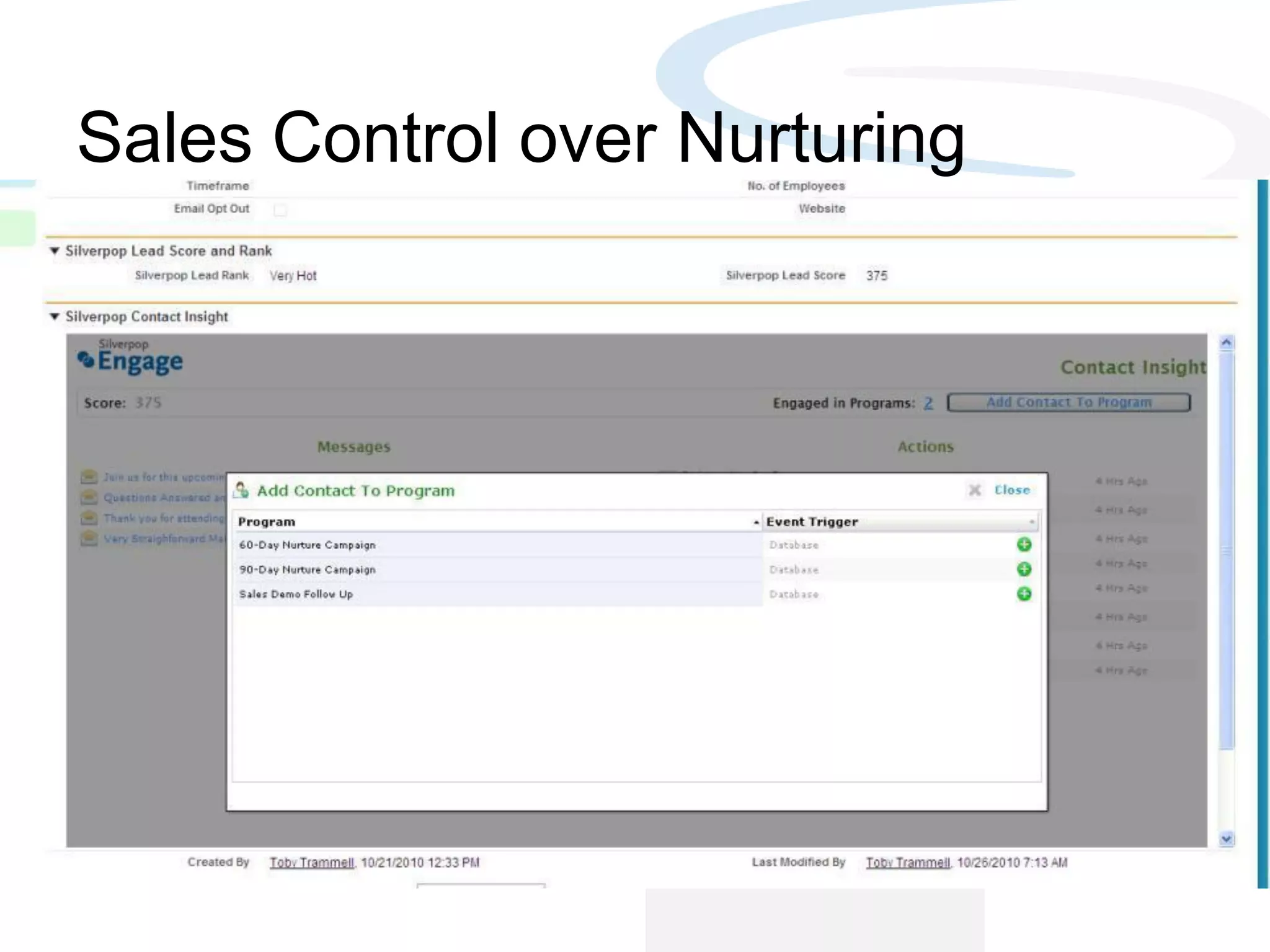 Sales Control over Nurturing