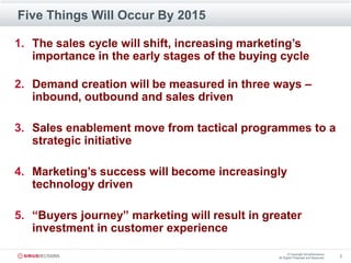 Five Things Will Occur By 2015

1. The sales cycle will shift, increasing marketing’s
   importance in the early stages of...