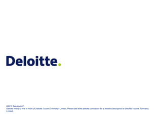 ©2012 Deloitte LLP.
Deloitte refers to one or more of Deloitte Touche Tohmatsu Limited. Please see www.deloitte.com/about for a detailed description of Deloitte Touche Tohmatsu
Limited.


20     Start with the client                                                                                                    ©2012 Deloitte LLP. All rights reserved.
 