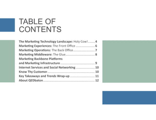 The Marketing Technology Landscape: Holy Cow!.........4
Marketing Experiences: The Front Office.......................6
Ma...