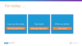 #B2BMX
For today . . .
Issues we face today How tackle Where we deliver
Buying experience Message alignment Tech stack
 
