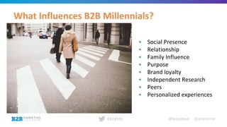 @leeodden @amrynnie#B2BMX
What Influences B2B Millennials?
▪ Social Presence
▪ Relationship
▪ Family Influence
▪ Purpose
▪ Brand loyalty
▪ Independent Research
▪ Peers
▪ Personalized experiences
 