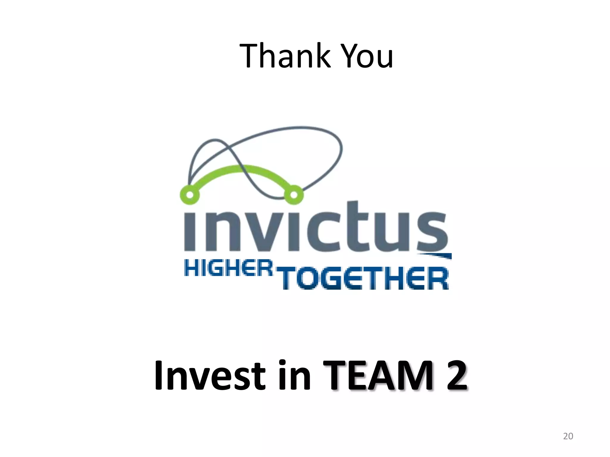 Thank You
20
Invest in TEAM 2
 