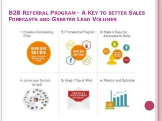 B2B REFERRAL PROGRAM - A KEY TO BETTER SALES
FORECASTS AND GREATER LEAD VOLUMES
 