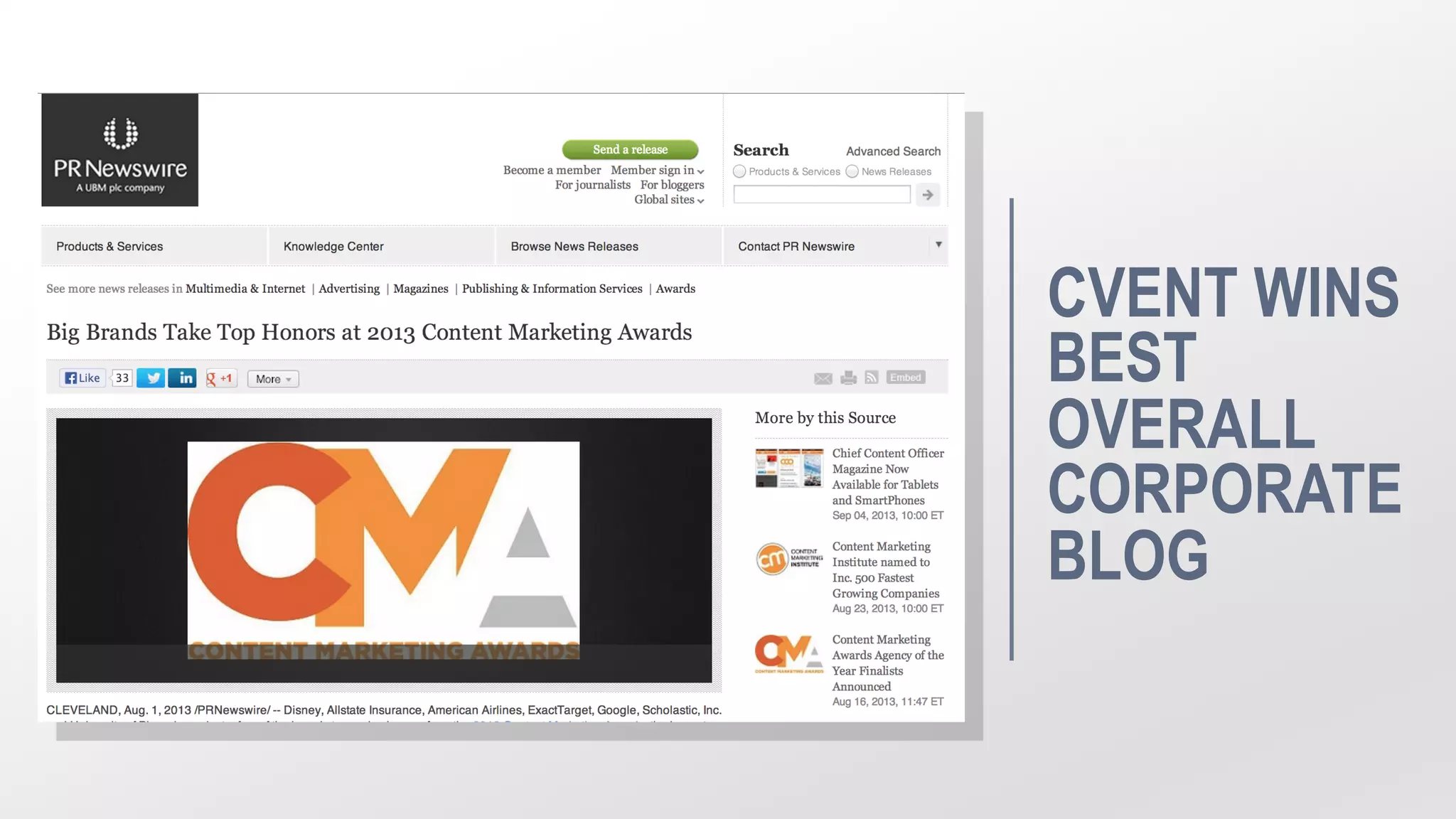 Copyright © 2014, Oracle and/or its affiliates. All rights reserved.36
CVENT WINS
BEST
OVERALL
CORPORATE
BLOG
 