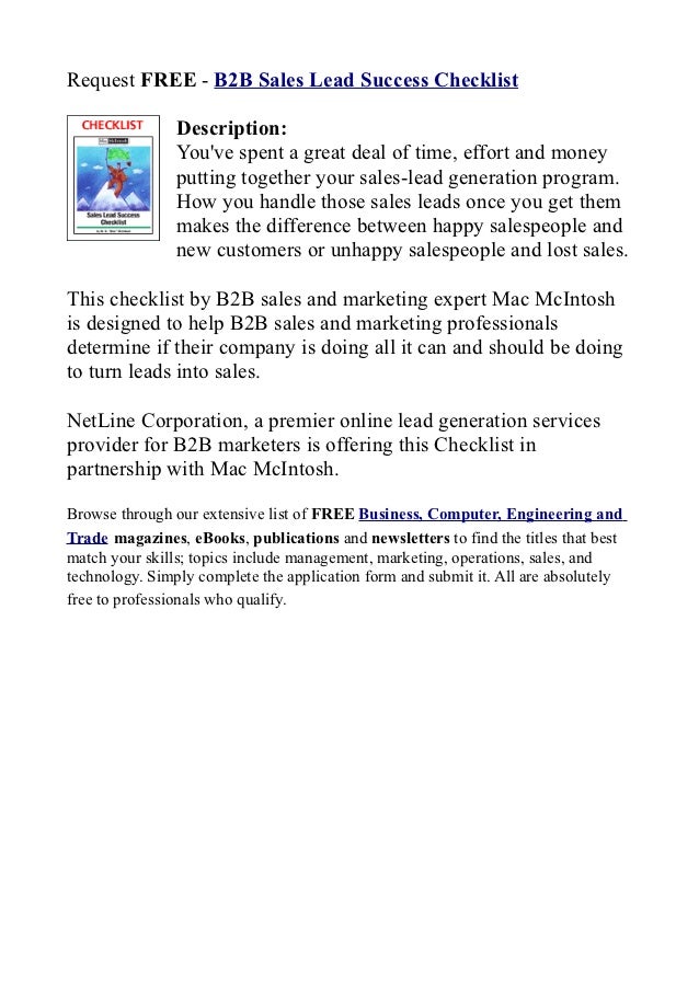 b2 b sales lead success checklist request free