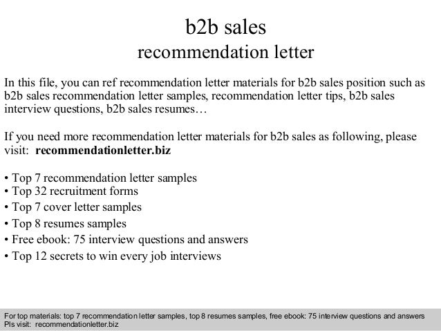 B2b Sales Recommendation Letter