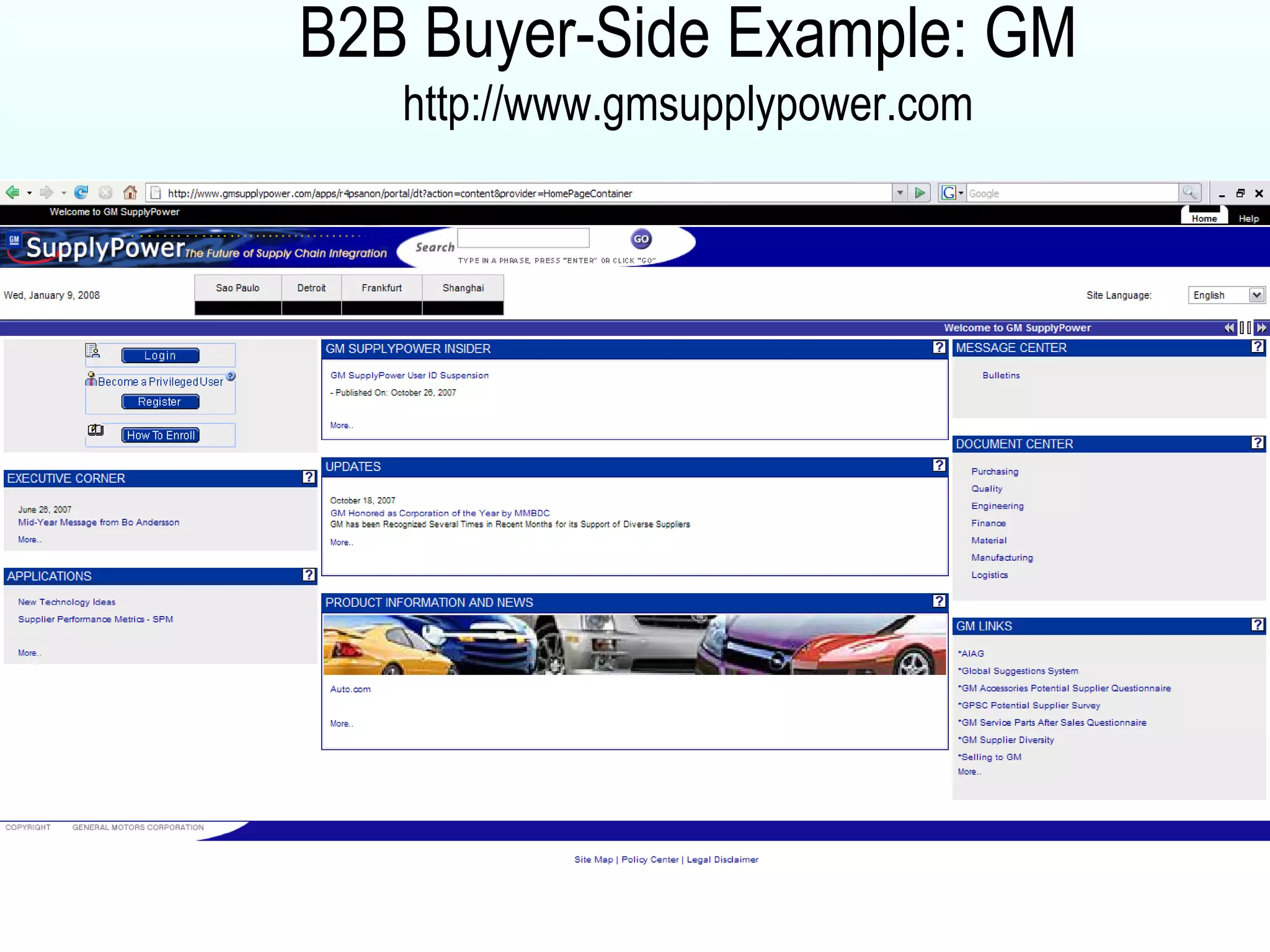 B2B Buyer-Side  Example: GM http://www.gmsupplypower.com 