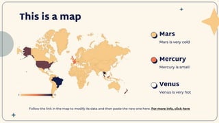 This is a map
Follow the link in the map to modify its data and then paste the new one here. For more info, click here
Venus
Venus is very hot
Mercury
Mercury is small
Mars
Mars is very cold
 
