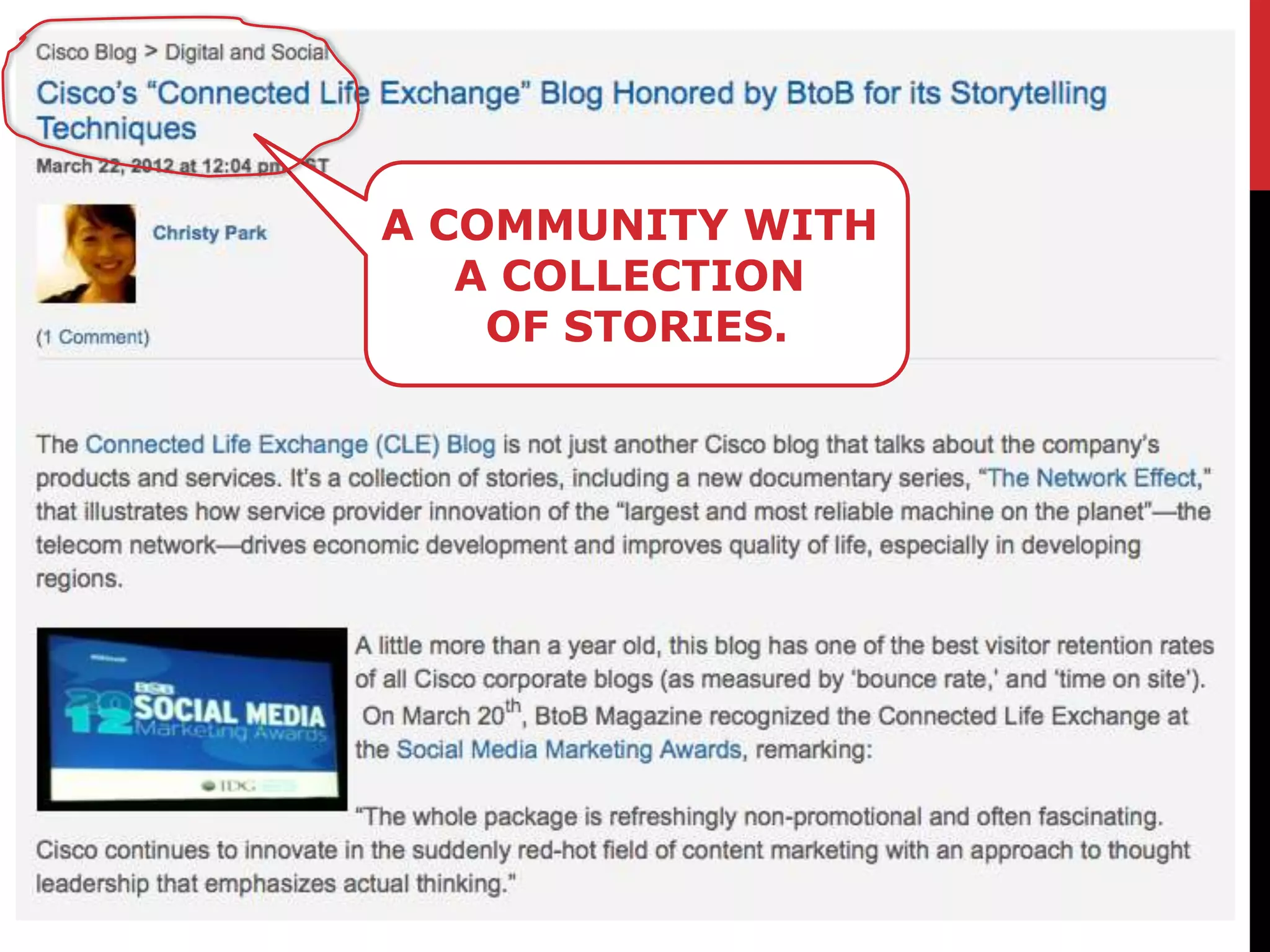 A COMMUNITY WITH
   A COLLECTION
    OF STORIES.
 