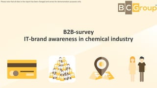B2B-survey
IT-brand awareness in chemical industry
Please note that all data in the report has been changed and serves for demonstration purposes only
 