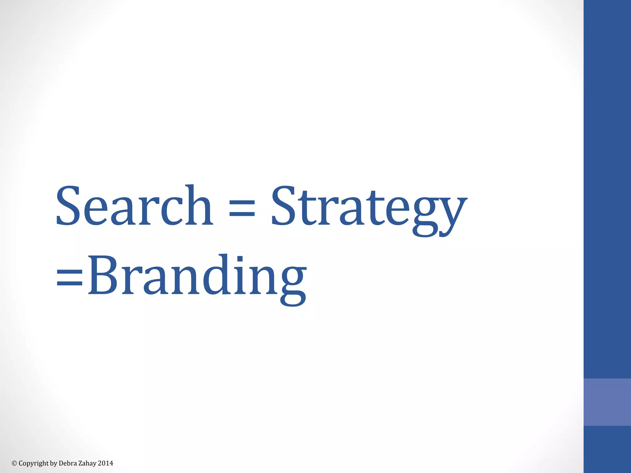 Search = Strategy 
=Branding 
 Copyright by Debra Zahay 2014 
 
