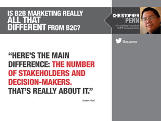Is B2B Marketing Really

All that
Different from B2C?

CHRISTOPHER

PENN

VP Marketing Technology
SHIFT Communications

@c...