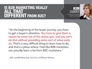 Is B2B Marketing Really

All that
Different from B2C?

KIM

CURRY
VP Strategy & Planning
Babcock & Jenkins

“At the beginn...