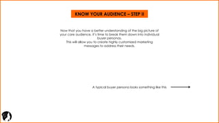 KNOW YOUR AUDIENCE – STEP II
Now that you have a better understanding of the big picture of
your core audience, it’s time ...