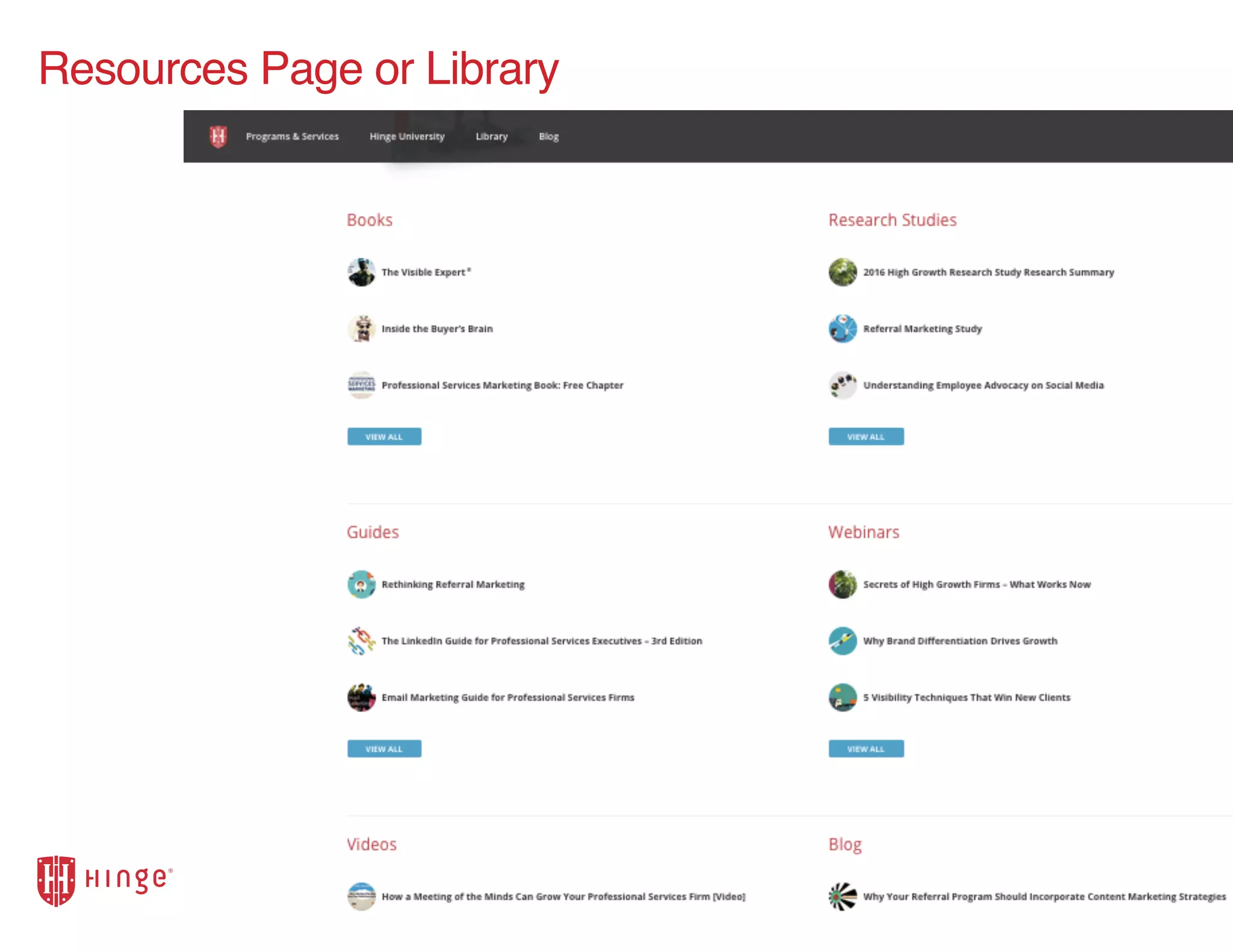 Resources Page or Library
 