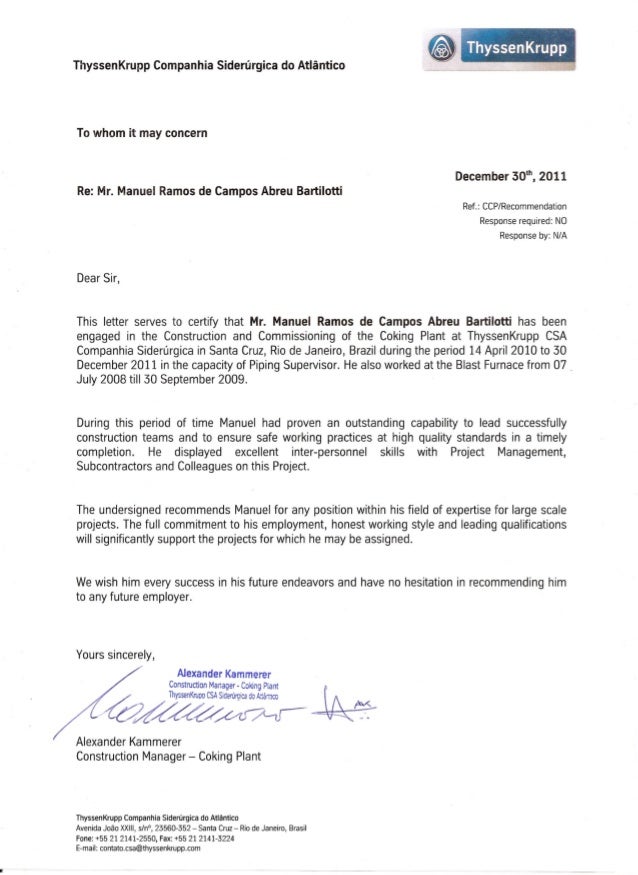 recommendation letter from thyssenkrupp csa letter of recommendation no response