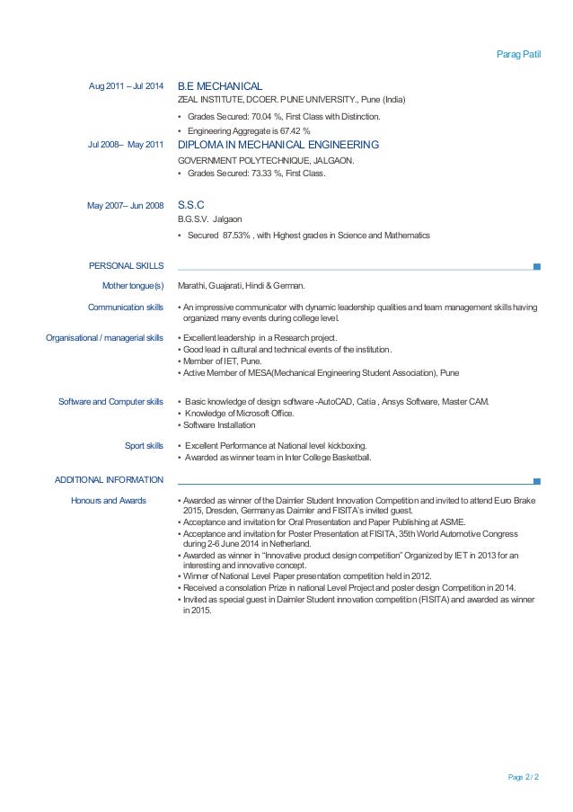 resume for experienced mechanical engineer