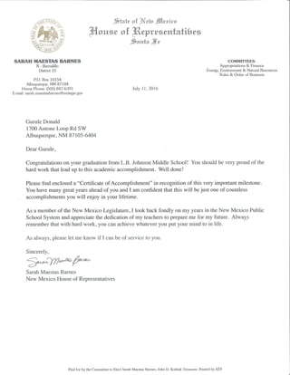 NM Legis Sarah Maestas Barnes Letter