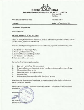 Ndege Chai Recommendation Letter
