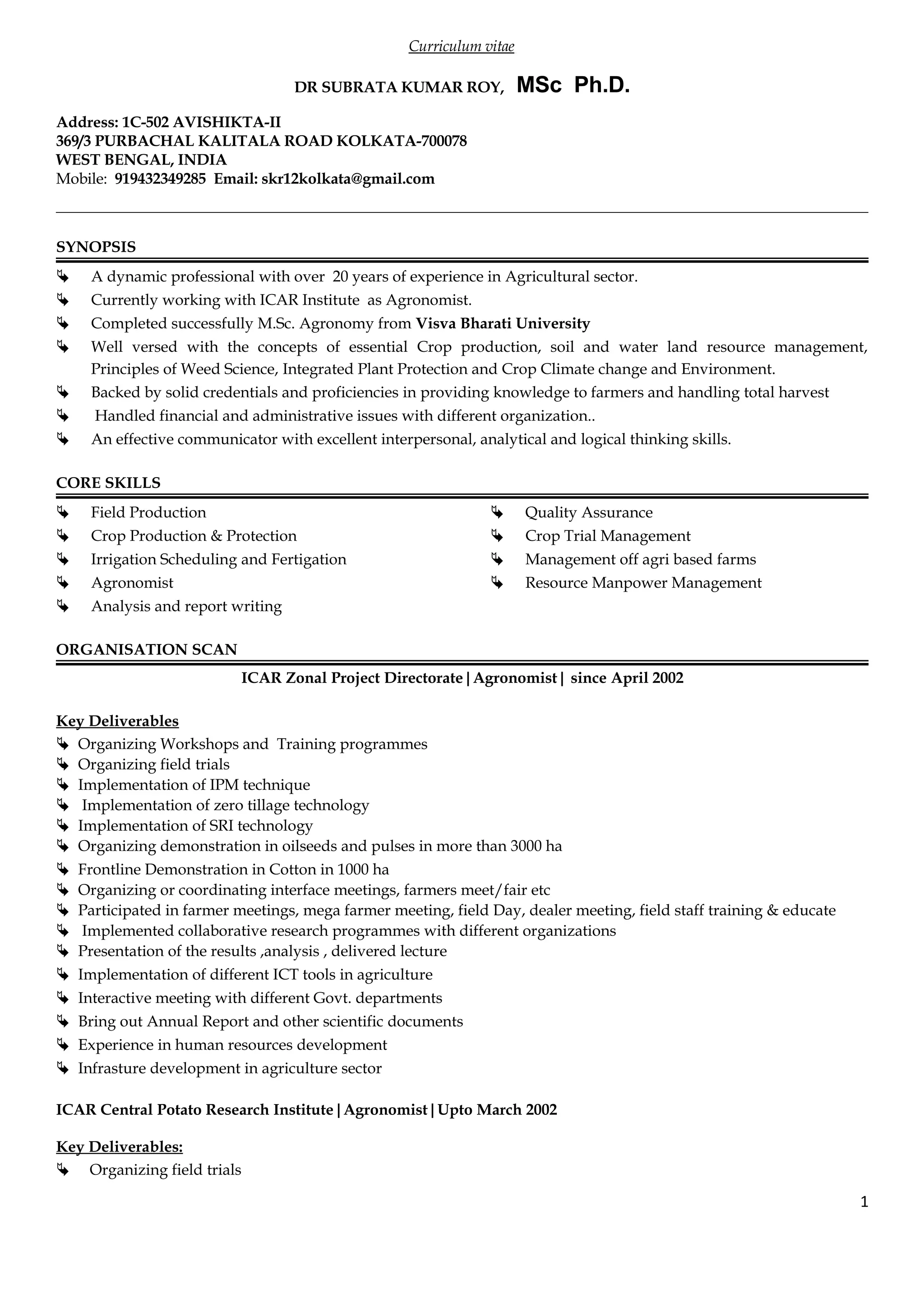 CV agronomistn Jan 2016 | PDF