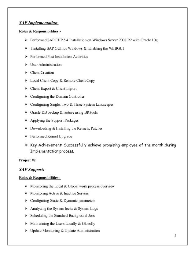 Sap basis 3 years experience resume