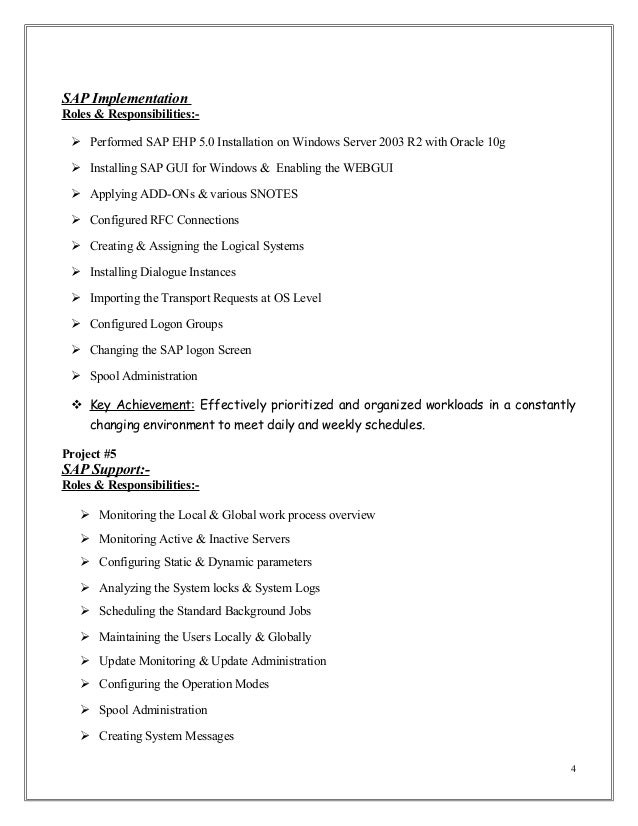 Sap netweaver administrator resume