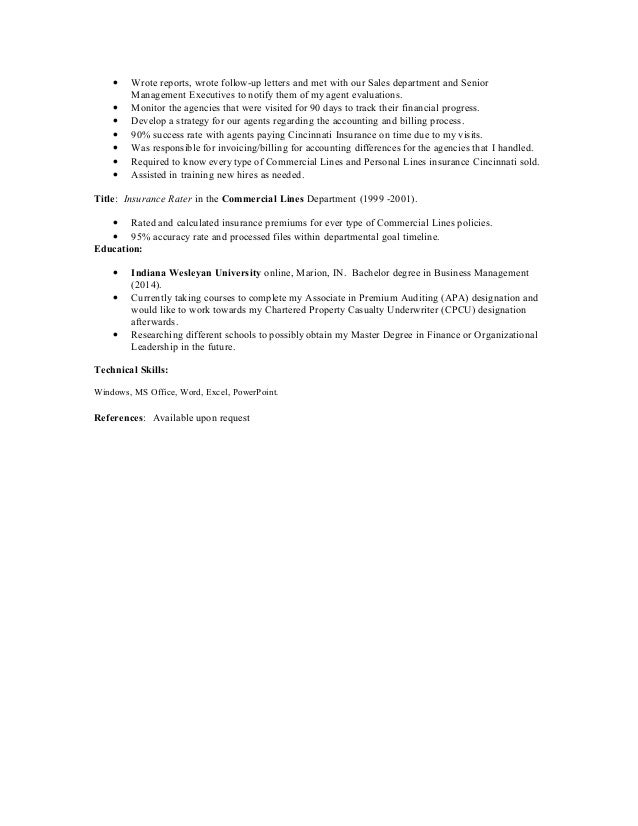 insurance auditor resumes