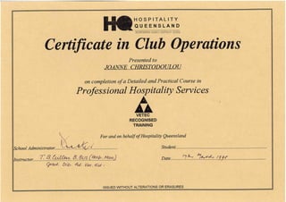 Certificate in Club Operations