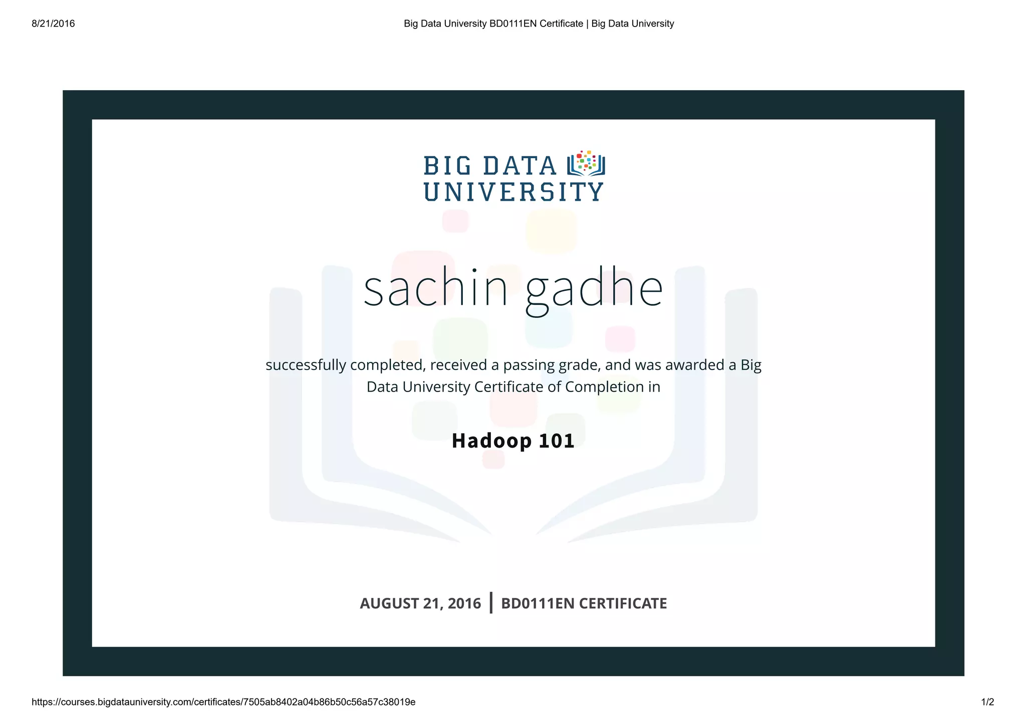 Big Data University BD0111EN Certificate _ Big Data University | PDF