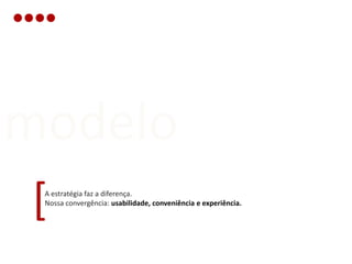 modelo
[A estratégia faz a diferença.
 Nossa convergência: usabilidade, conveniência e experiência.
 