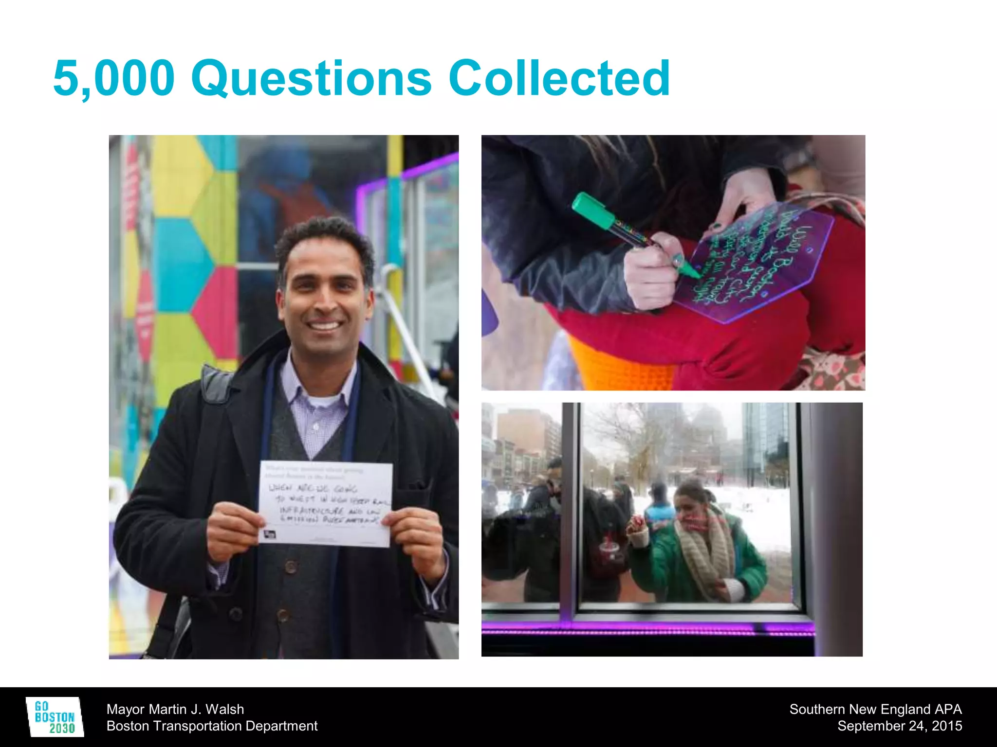 Mayor Martin J. Walsh
Boston Transportation Department
Southern New England APA
September 24, 2015
5,000 Questions Collected
 