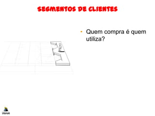Segmentos de Clientes
• Quem compra é quem
utiliza?
 