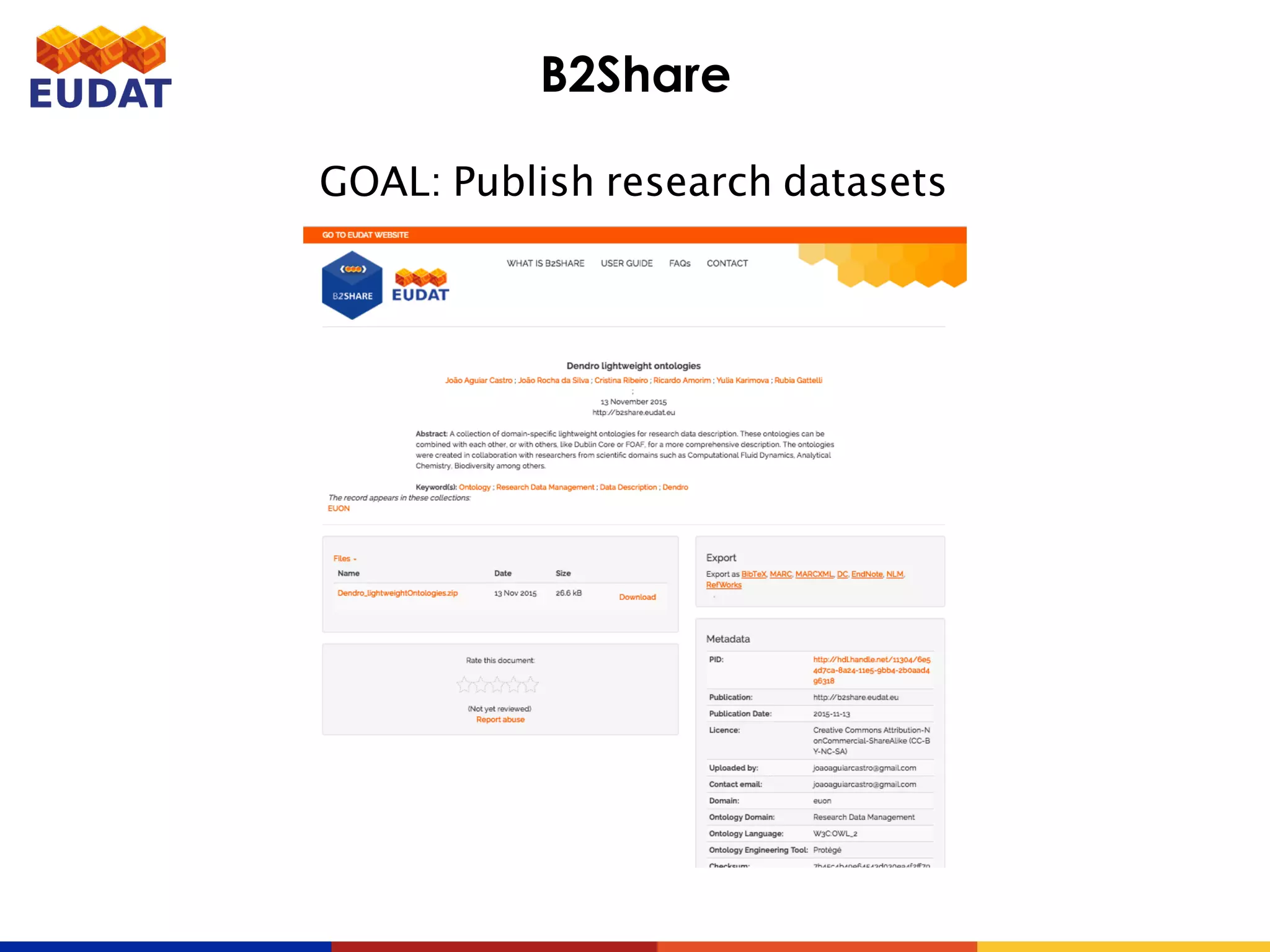 B2Share
GOAL: Publish research datasets
 