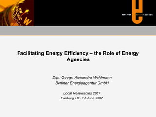 Facilitating Energy Efficiency – the Role of Energy Agencies ,[object Object],[object Object],[object Object],[object Object]