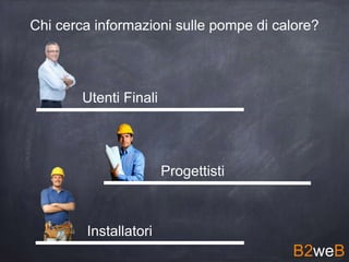 Chi cerca informazioni sulle pompe di calore?
Utenti Finali
Progettisti
Installatori
B2weB
 